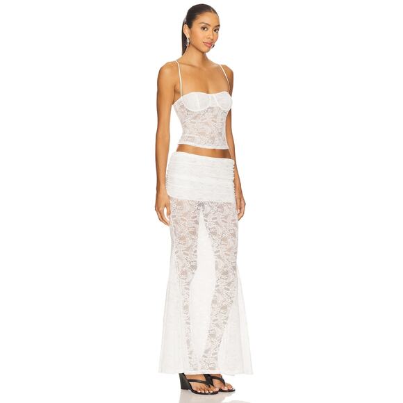 Superdown x Yhasmina Ferrara Mimi Maxi Skirt Set White Lace Flirty White NWT XS - Picture 6 of 6